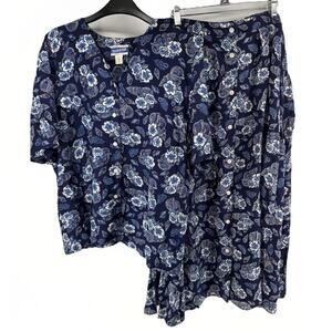 Pendleton Petite Matching Rayon Set Blue Floral and Seashell Paisley Size 12